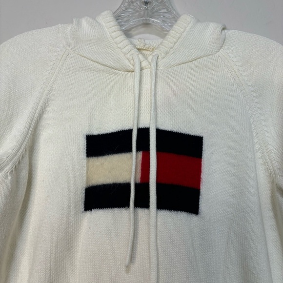 TOMMY JEANS Knit Hoodie Sweater Cream Red White Blue Vintage Retro Size Medium - Picture 3 of 14